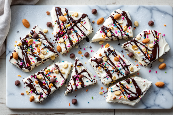 Corteza de Yogurt Helado con Chocolate y Grageados